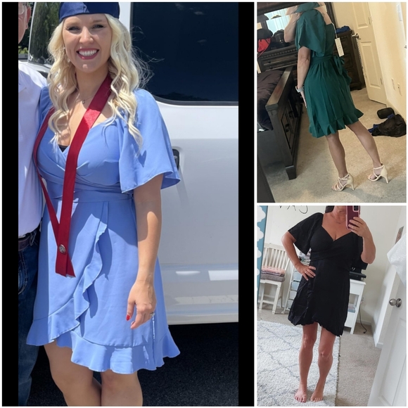 NWT Dokotoo Green V Wrap Tie Ruffle Short Flutter Sleeve Cocktail Mini Dress L - Picture 8 of 15